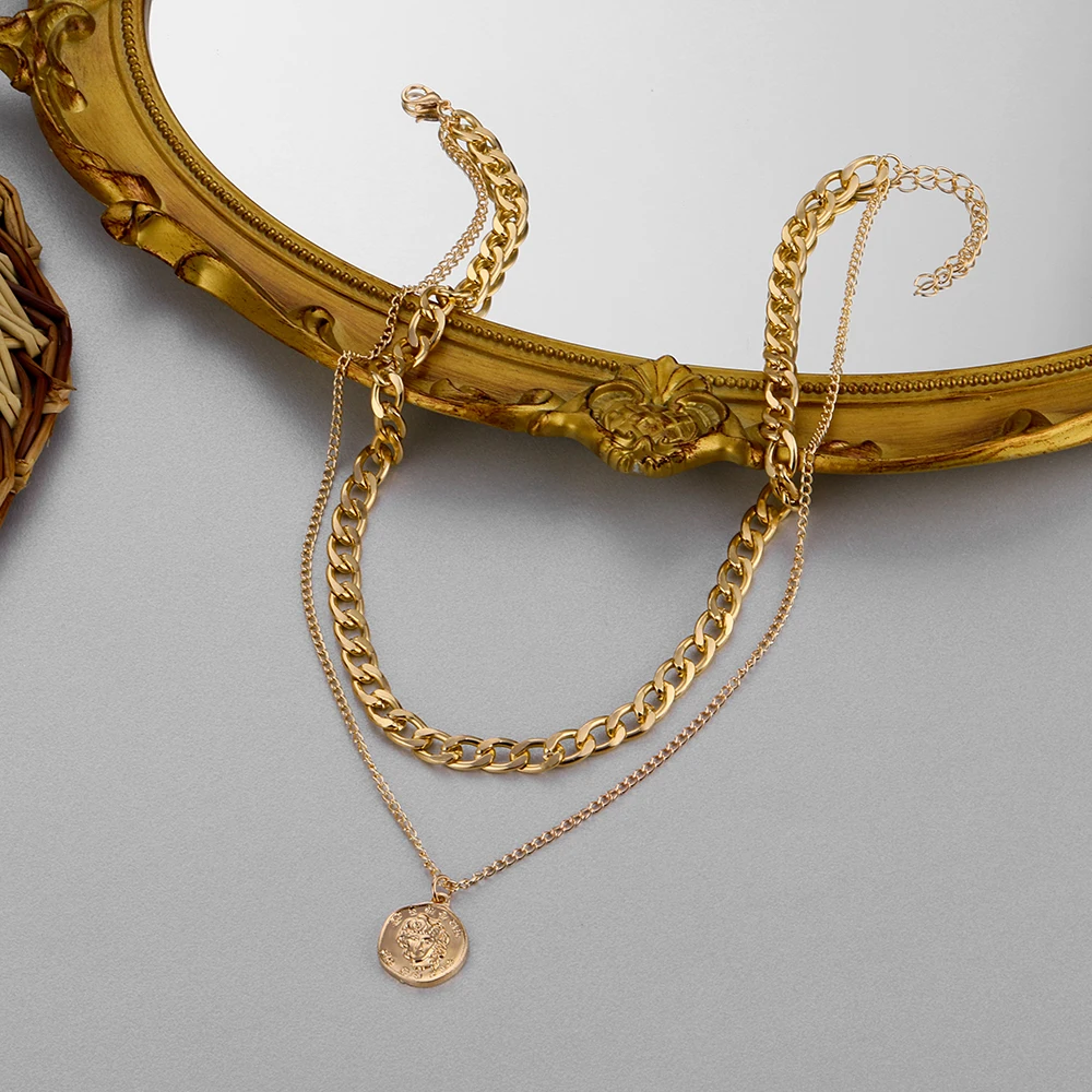 

IFMIA Vintage Multi-layer Coin Chain Choker Necklace For Women Gold Silver Color Fashion Portrait Chunky Chain Necklaces Jewelry