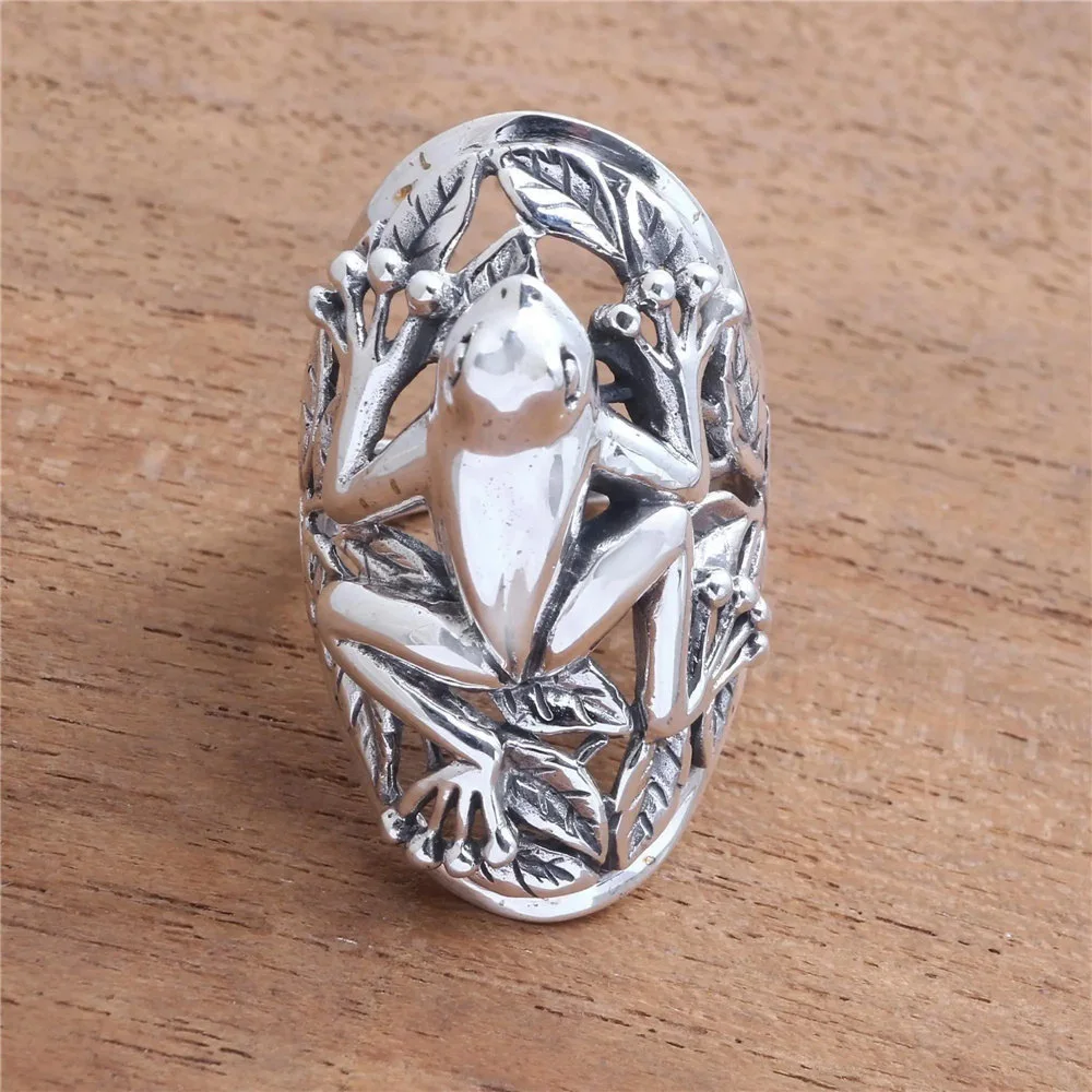 

Bohemian Retro Jumping Frog Men Women Rings Classic Design Hollow Out Tree Leaf Exaggerated Rings for Men Women Party Jewelry