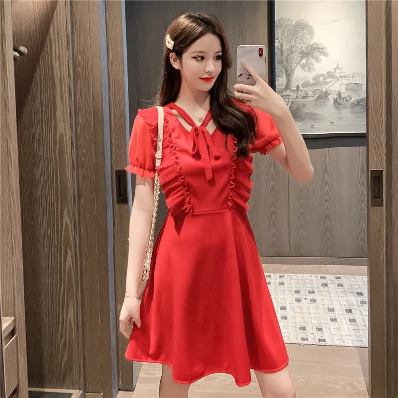 Красное рождественское платье с оборками женское сексуальное облегающее