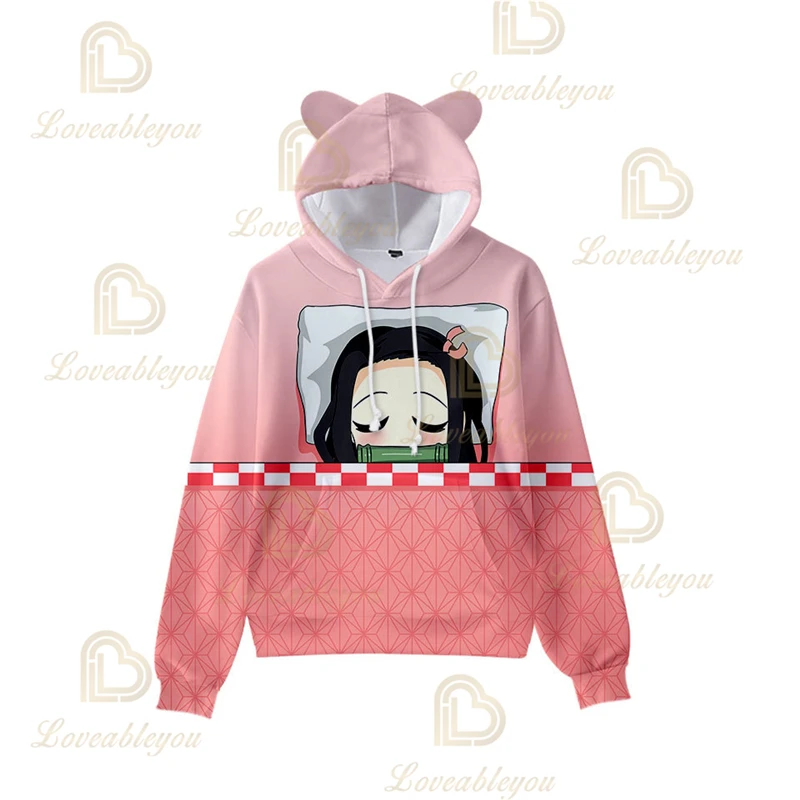 

Fashion 3D Print Comic Demon Slayer Hoodie Boys Girls Hooded Autumn Anime Kimetsu no Yaiba Kawaii Cat Ears Kids Hoodie Pullovers