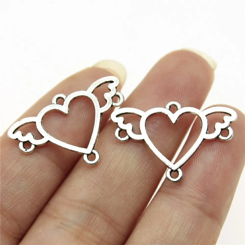 

20pcs 24x16mm Antique Silver Color Angel Wing Heart Earring Connector For Earring Making For Jewelry Making B13232