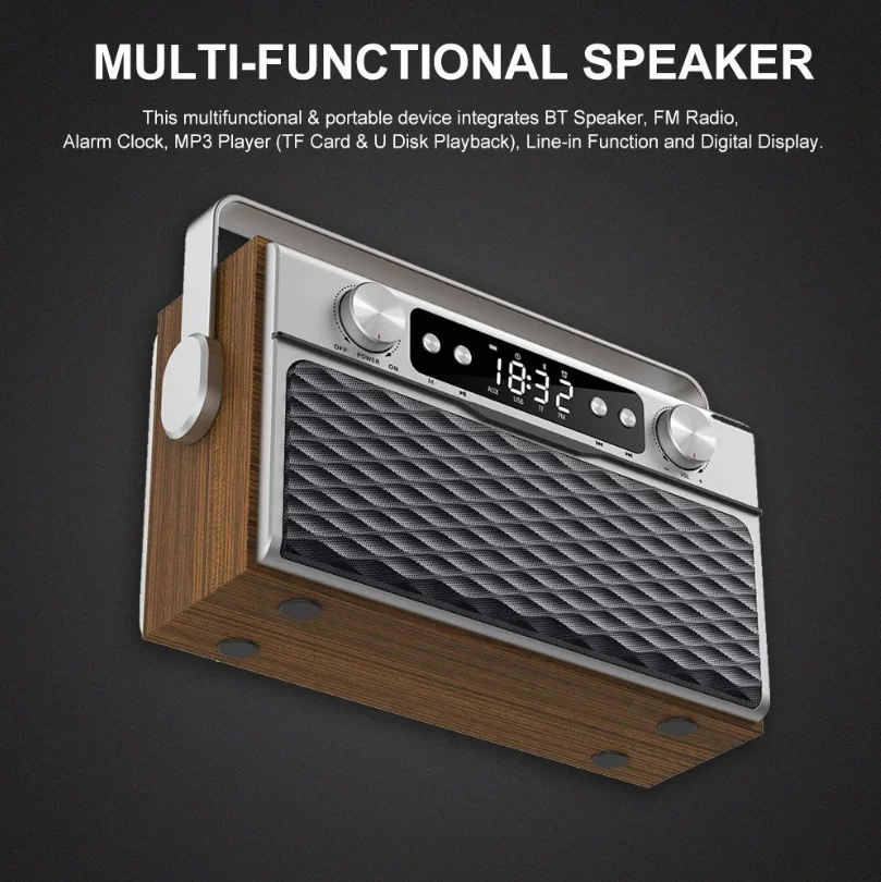 

FM Audio Wooden Wireless Bluetooth Speaker Subwoofer Card Retro Portable Outdoor Audio