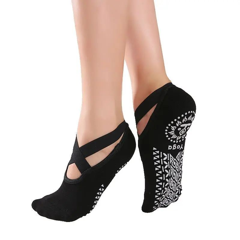 

4 Pair of Cotton Womens Non Slip Plastic Towel Socks Yoga Socks Floor Socks Fitness Massage Exercise Girls Dance Socks