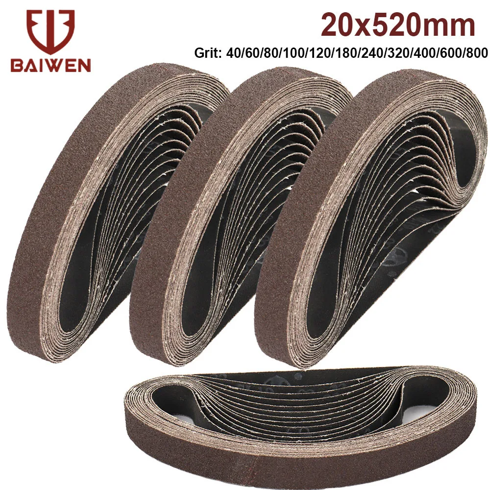 

10 pcs/set 520*20mm Sanding Belts 40-800 Grits Sandpaper Abrasive Bands For Belt Sander Abrasive Tools Wood Soft Metal Polishing