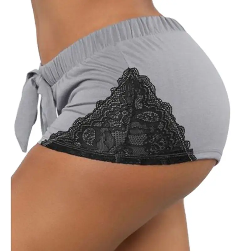 

Women Sexy Mid Rise Summer Sport Shorts See Through Floral Lace Splicing Leggings Drawstring Waist High Cut Yoga Pants