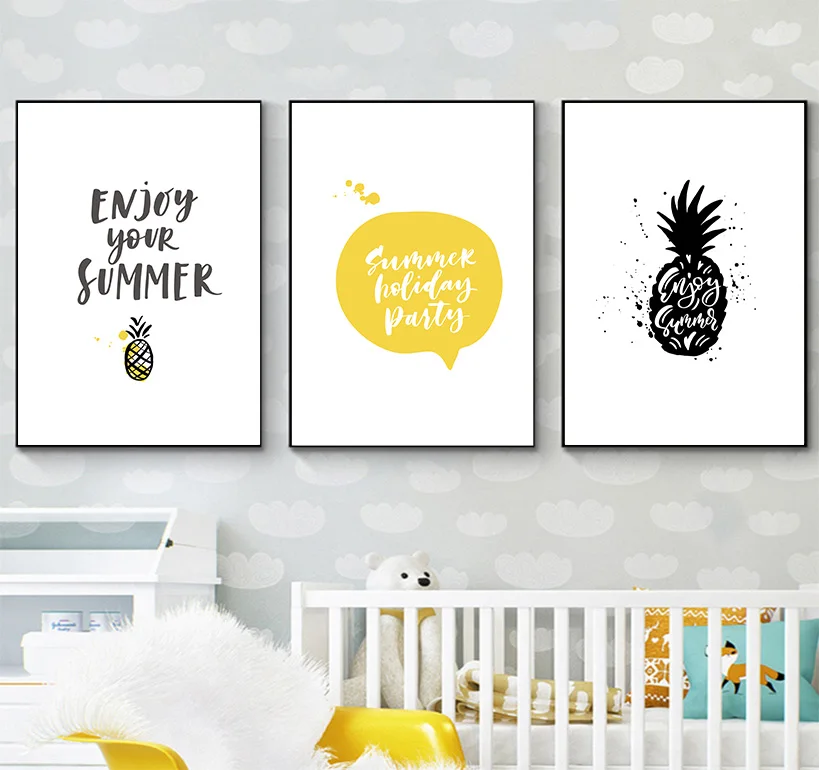 Настенные художественные плакаты на холсте с ананасами принты буквами в