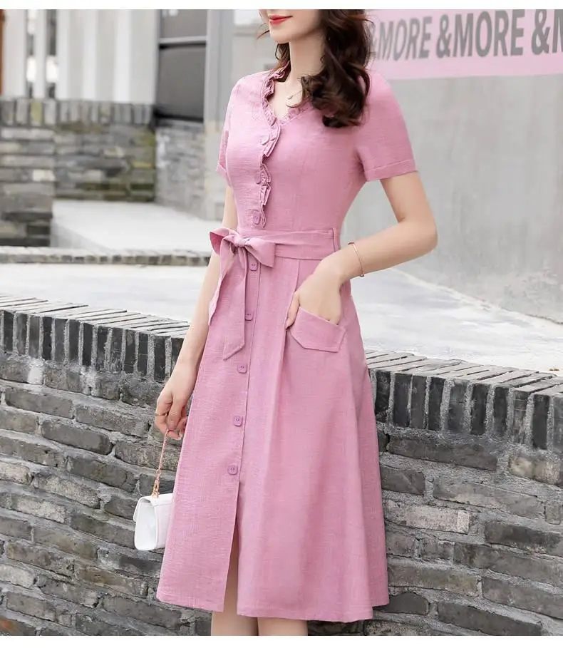 Летнее платье с коротким рукавом Франция неосновной большой размер элегантная