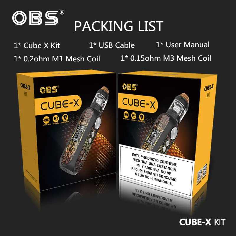 

Original OBS Cube X Kit 80W OBS Cube X Box Electronic Cigarette Mod Vape 4ml Tank Vaporizer with M1 M3 Mesh Coil