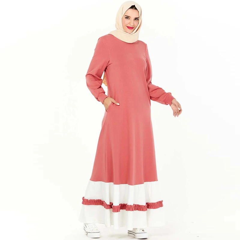 Мусульманское платье с карманом и розовым хиджабом турецкие платья Abaya ислам