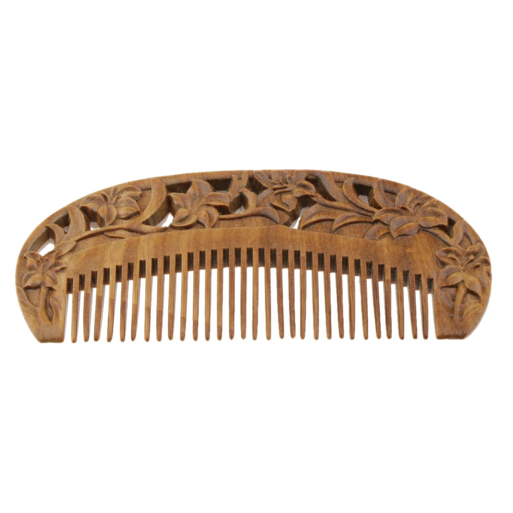 

Lily Flowers Engraved Handcraft Hair Comb Sandalwood Fine Tooth Comb - No Static Natural Aroma Wood Comb for Women and Girls