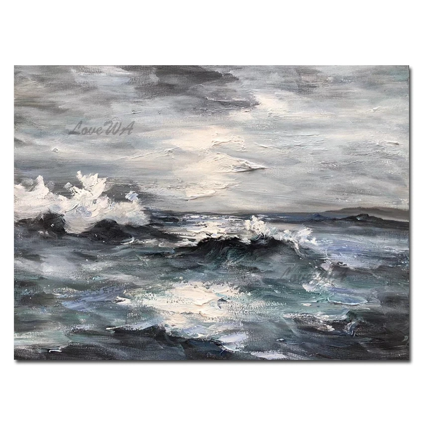 

No Framed New Arrival Abstract Seascape Oil Painting Palette Knife Wall Hangings Abstract Wall Decor Canvas Art 1 Panel Set