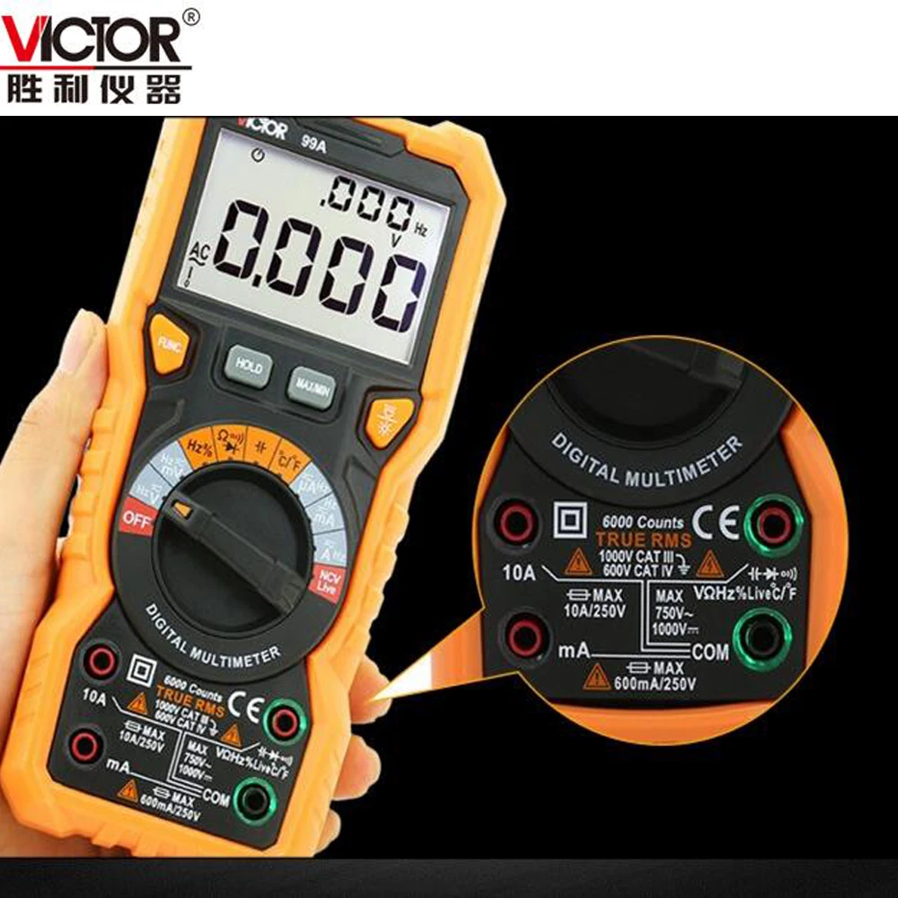 Цифровой мультиметр Victor VC99/VC99A цифровой с автоматическим диапазоном AC DC Ohm Hz 100mF |