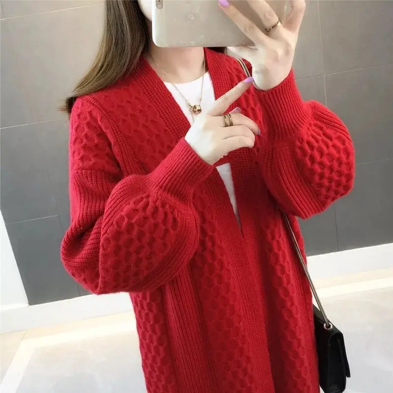 

Women Long Cardigans Lantern Sleeve Casual Knitted Sweaters 2019 Winter Autumn Female Korean Style Oversized Long Cardigans