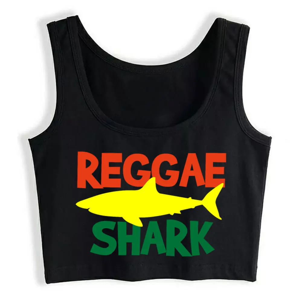 

Crop Top Female Reggae Shark Casual Inscriptions Custom Tops Women