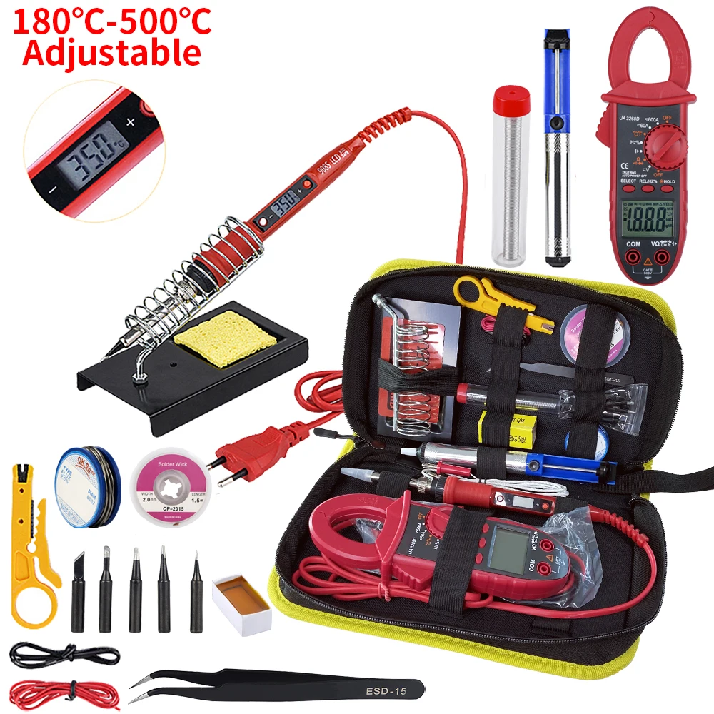 

JCD Soldering iron kit with Digital multimeter adjustable temperature 220V 80W LCD welding tools Ceramic heater soldering tips