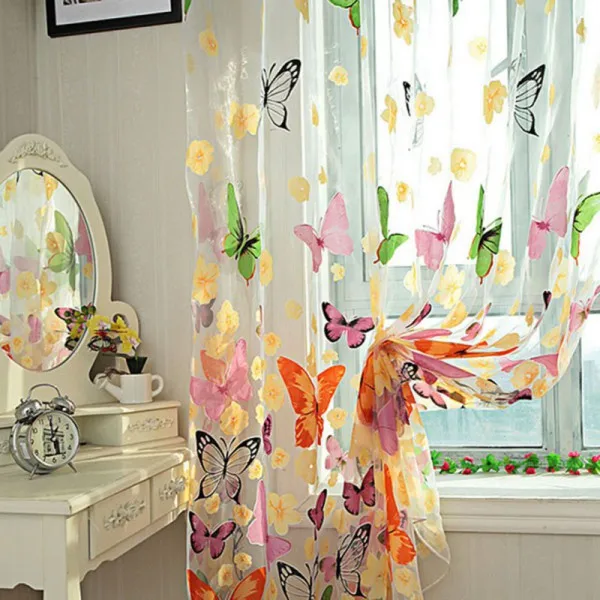 Washable Butterfly Printed Tulle Window Curtains Hanging Decorations Screens Sheer Voile Door Drape Panel Scarf Assorted 0.95X2M | Дом и сад