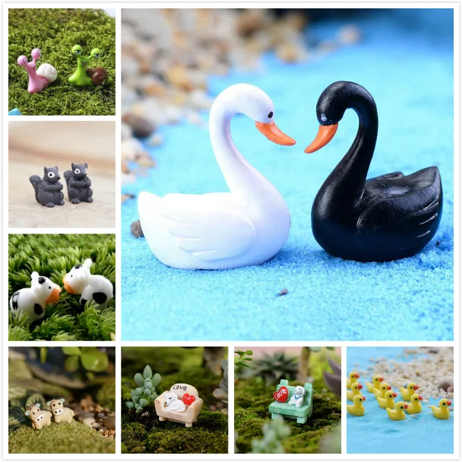 

2PCS/Set Mini Goose Model Miniature Animal Swan Figurine Ornament Swan Figurine Statue Fairy Garden Ornaments Crafts Home Decor