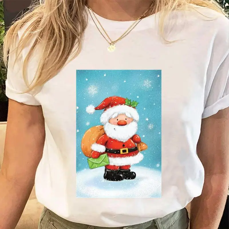 

Women Holiday Christmas Tshirt Female Clothes Tops Ladies Fashion Winter 90s Trend Tees New Year Graphic Cartoon Print T-Shirt
