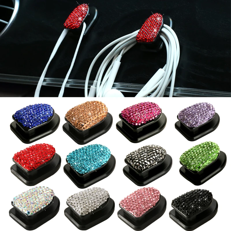 

1pcs Creative Car Hook Crystal Rhinestone Car Hook Sundries Bag Data Cable Headset Charging Cable Hook Home Office Wall Hook