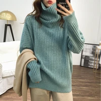 turtleneck sweater womens vertical strip pullover 2020 new korean fashion loose bottoming shirt lazy style long sleeved sweater