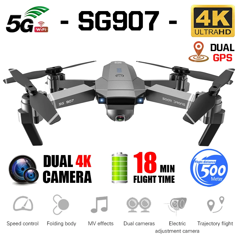 SG907 GPS беспилотный Профессиональный 4K HD Двойная камера X50 ZOOM 5G WIFI FPV RC Quadcopter следуй