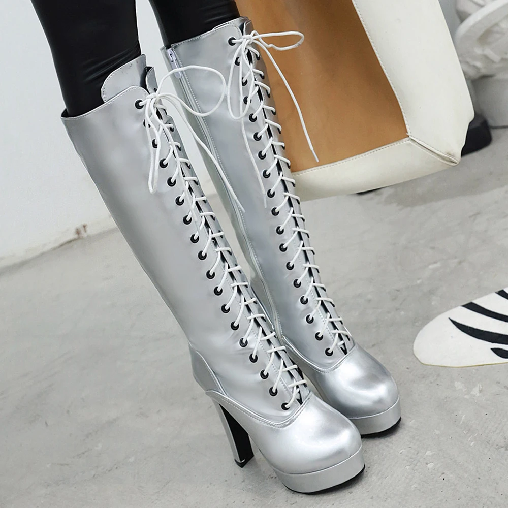 Женские ботинки на высоком каблуке платформе зимняя обувь