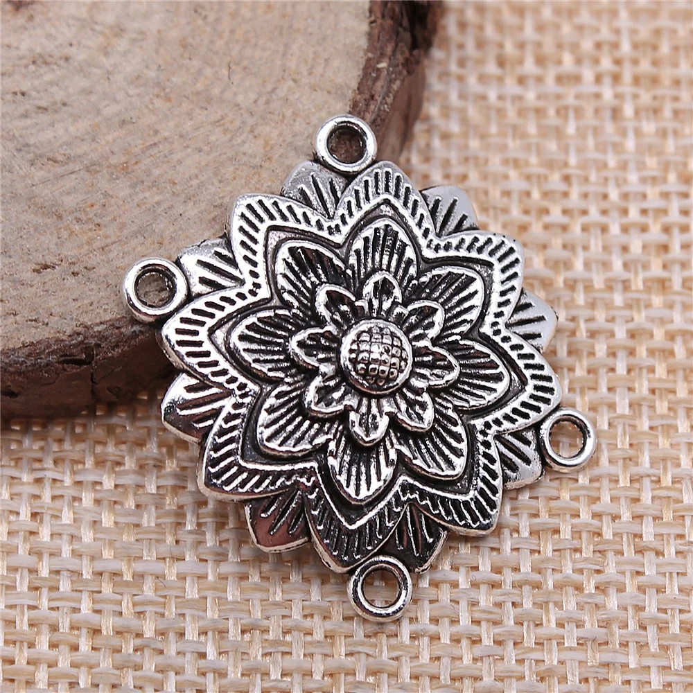 

Jewelery Pendants Making Charms For Jewelry 10pcs Body Chain Flower Porous Connector 27x28mm Antique Silver Plated