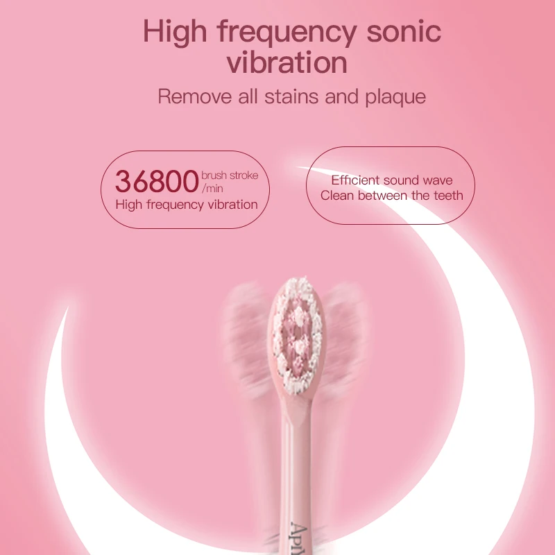 

Apiyoo Beautiful Girl Pink Adult Electric Toothbrush Original Replacement Brush Head DuPont Soft Hair 3 Sticks Brush