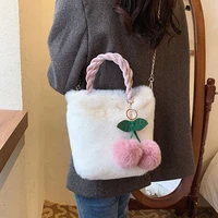 cherry fluffy bags for women 2021 chain plush tote bag soft furry bags small luxury designer handbag white fur shoulder bags sac