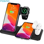 Беспроводное зарядное устройство 4 в 1 Qi 15 Вт для iPhone 12 11 XS XR X 8 Plus, быстрая зарядная станция для Apple Watch 6 5 4 3 2 Airpods Pro
