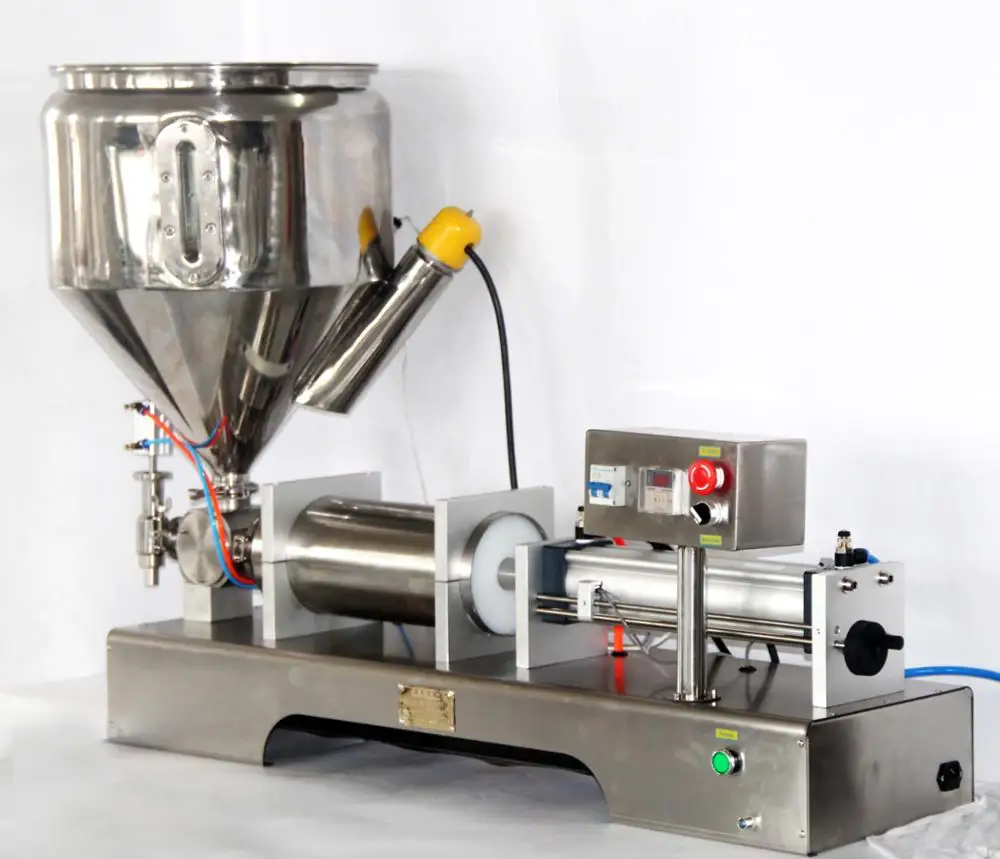 

filling machine with mixer with mixing heater hopper jar honey pulp grease peanut butter chocolate granules filler