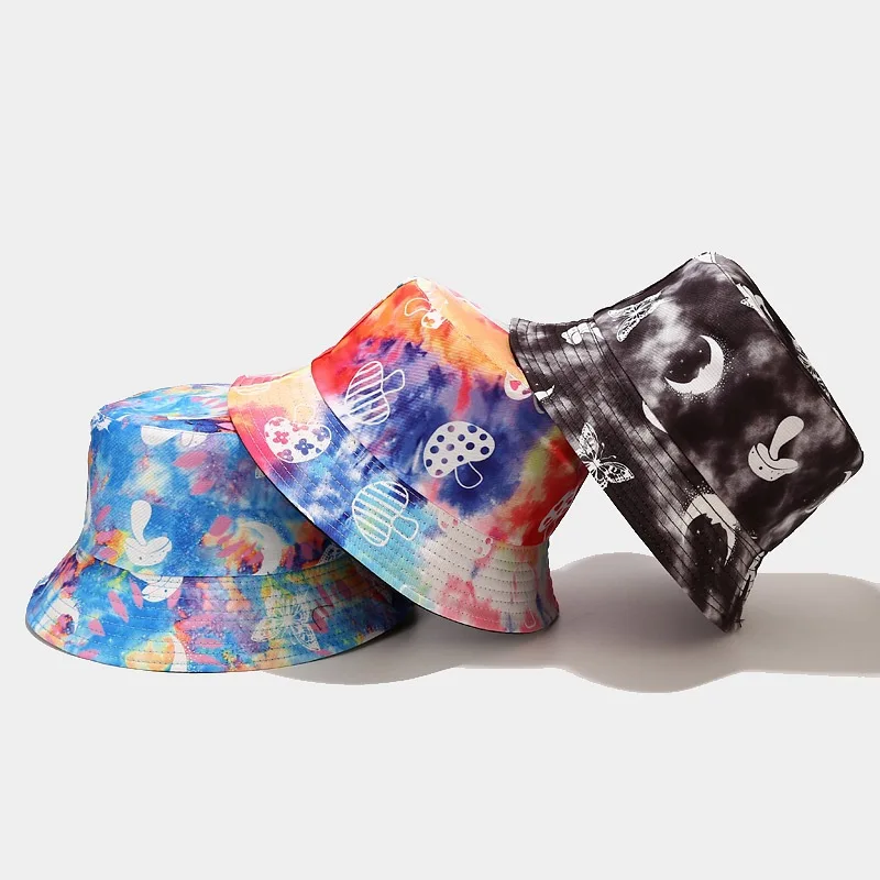 

2021 Tie Dye Gradient Color Bucket Hat Adult Fisherman's Hat Summer Mushroom Flat Bob Hat Trend Outdoor Sunshade Panama Caps