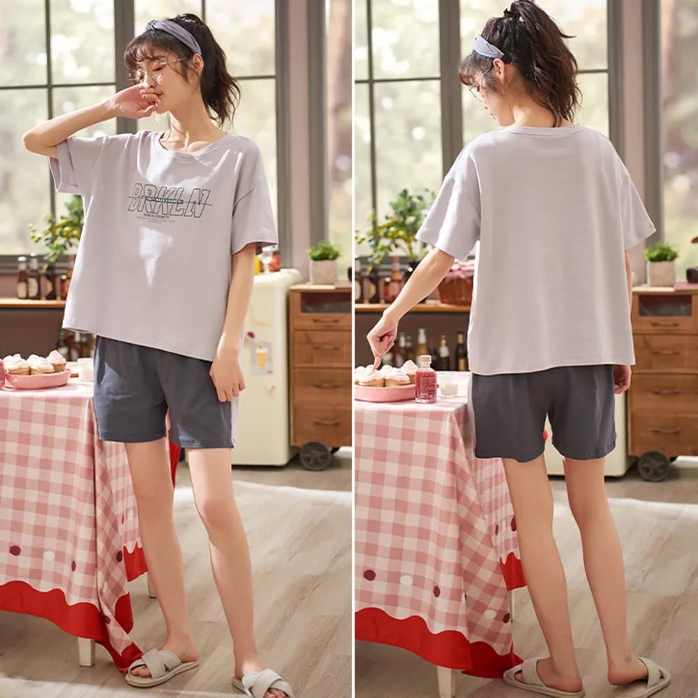 

New Pajamas Summer Thin Female Student Short Sleeve Cotton Can Go Out Leisure Home Suit pajama sets