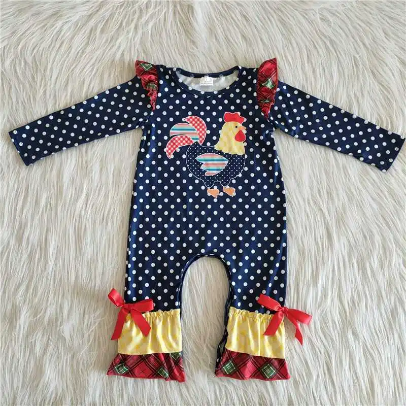 

Newborn Jumpsuit Chicken Embroidery Autumn Baby Girls Long Sleeves Rompers Baby Clothes For Outfits Infant Wear