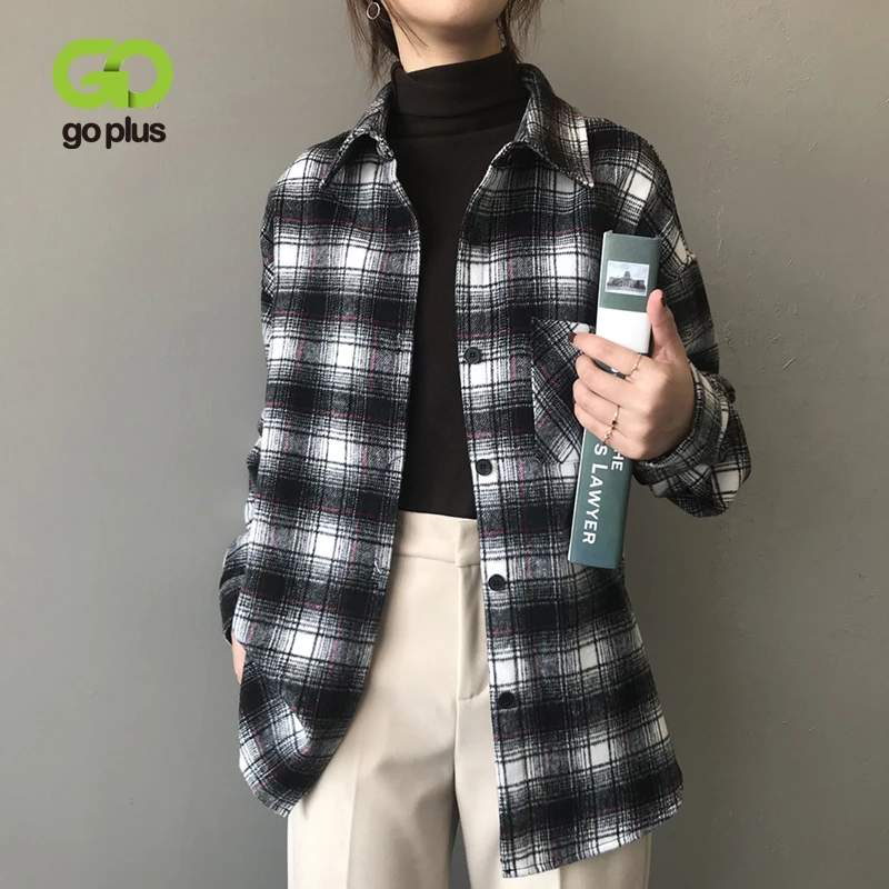 Женская блузка GOPLUS Клетчатая с отложным воротником Женские топы и блузки одежда
