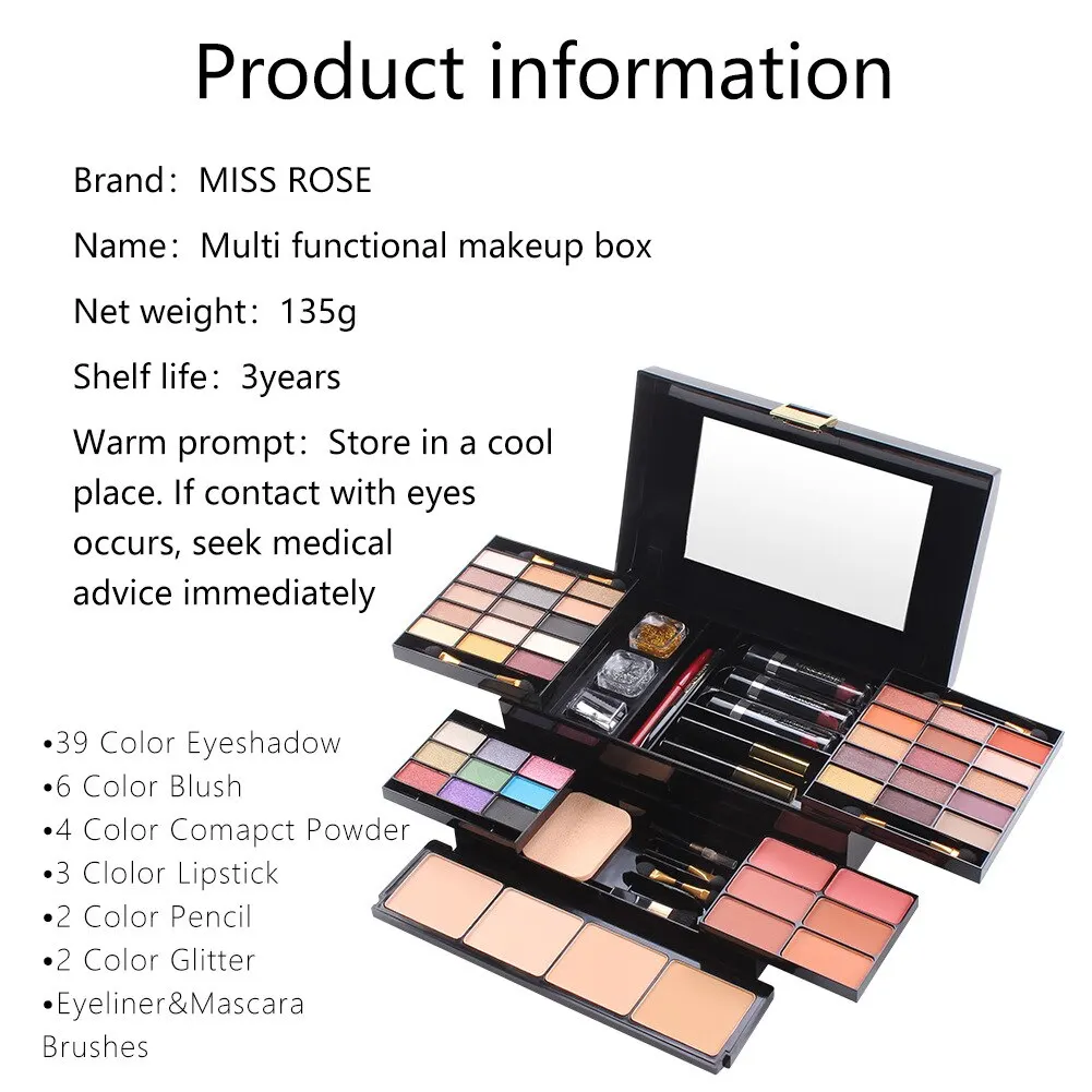 

Miss Rose Set of Makeup/ Shadow/ Gloss Labial/ Professional Base Brush for Makeup
