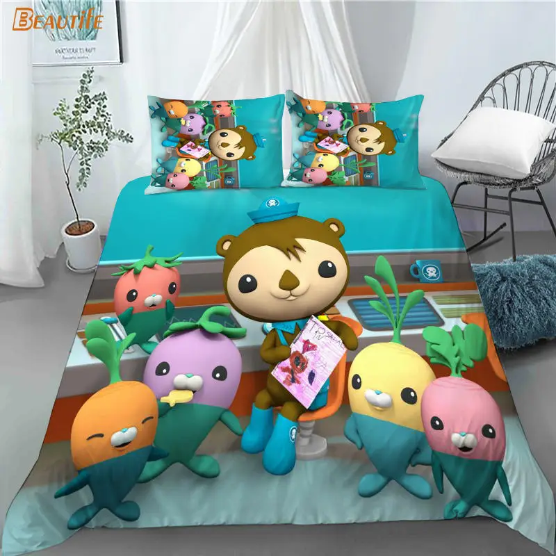 De Octonauts de dibujos animados animaci&oacute;n 3 uds edred&oacute;n conjunto de moda juegos de ropa de cama edred&oacute;n funda n&oacute;rdica funda Textiles para el hogar-2