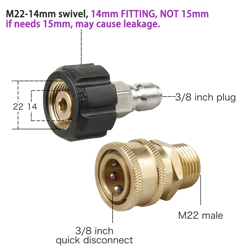 NewPressure Washer Adapter Set Quick Disconnect Kit M22 Swivel To 3/8 inch Connect 3/4 Release 8-Pack | Автомобили и мотоциклы