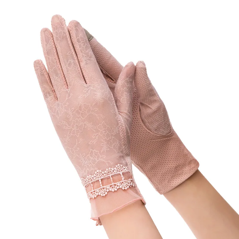 

Driving sun Protection Gloves Women's Summer Thin Lace Gloves Touch Screen anti Slip Lace Gloves Satin Gloves K6-F03A