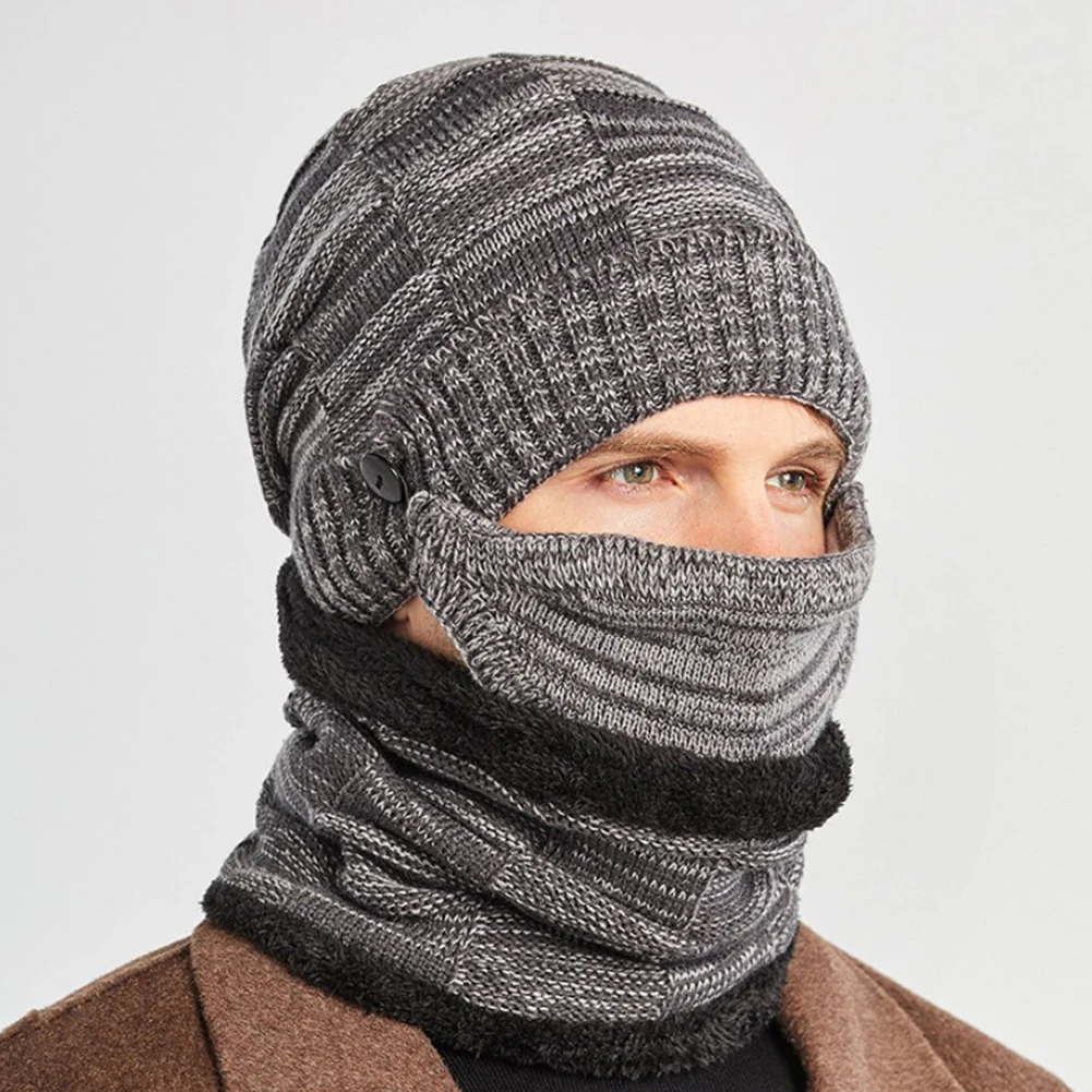 

Winter 3-Piece Hat Scarf Mask Set For Men Women Knitted Beanie Neck Warmer Mask Winter Balaclava Fashion Full Face Neck Scarf