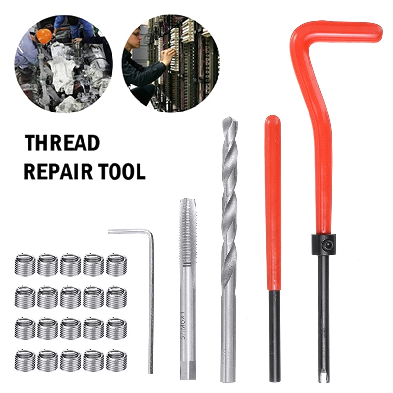 

25pcs M6 x 1.0 Thread Repair kit Helicoil Compatible 6mm Damaged Threads Drill Tool Metric Thread Repair Insert Kit