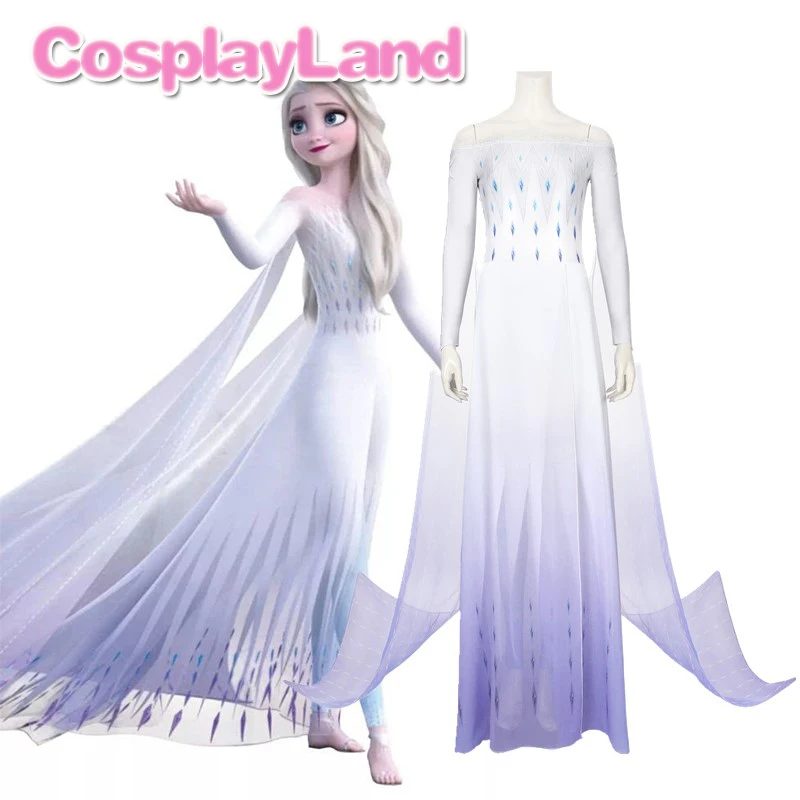 Женский костюм принцессы Эльзы белый с ледяным цветком маскарадный Анны и на