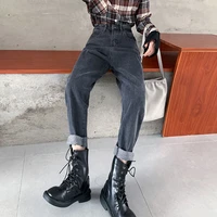 2022 fall winter high waist thin wide legs carrot pants women harlan straight long jeans plus size fashion buttons pockets pant