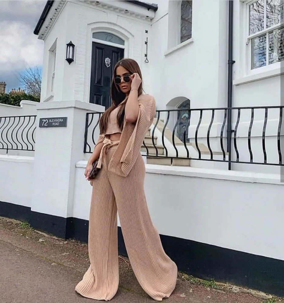 Соблазнительные однотонные костюмы из двух предметов женский короткий свитер с