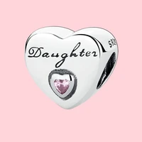 real 925 sterling silver daughter heart dangle charm bead fit original pandora bracelet bangle necklace 925 jewelry woman gift