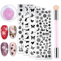 1pcs christmas nail stamping platesilicone sponge brush set butterfly cat nail art template stencils manicure stamp tools