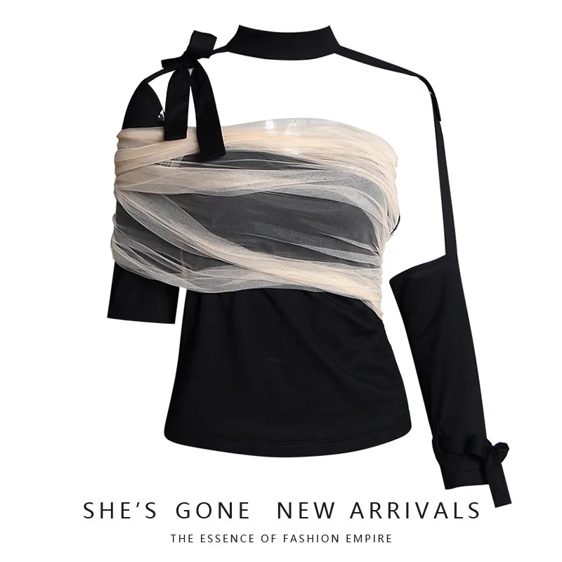 Женская Ажурная повязка с воротником-стойкой свободная сетчатая длинным рукавом