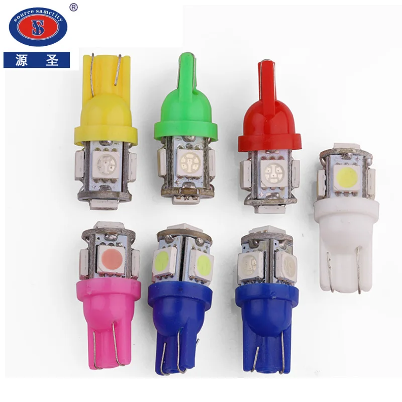 Юаньшенг 10 шт. T10 W5W светодиодный лампы 5 SMD светодиодный белого и синего цвета красный зеленый 194 168 супер яркий Клин лампочки лампы 12V 5050 SMD