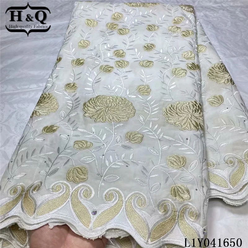 

Новейшая вышивка H & Q, швейцарские сухие кружева со стразами, 100% хлопок, африканская вуаль, ткань с камнями, швейные принадлежности, полуфабр...