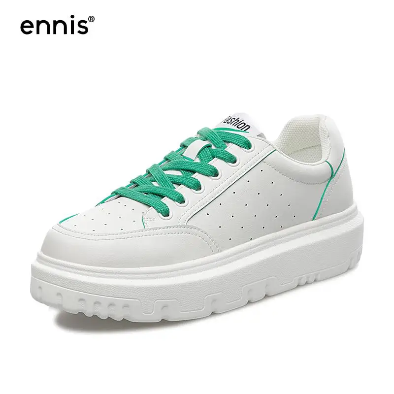 

Кроссовки ENNIS женские на плоской платформе, теннисные туфли на толстой подошве, Повседневная модная обувь с вулканизированной подошвой, бел...